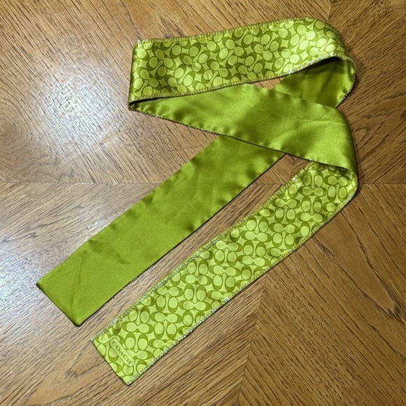 COACH SIGNATURE EXTRA LONG SILK SKINNY SCARF WITH IRIDESCENT BEAD TRIM DETAIL - Picture 1 of 7